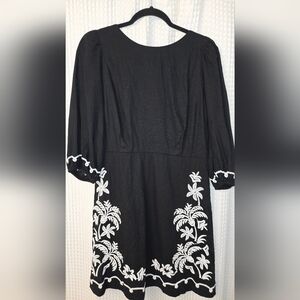 Ann Taylor Black Dress with White Embroidery